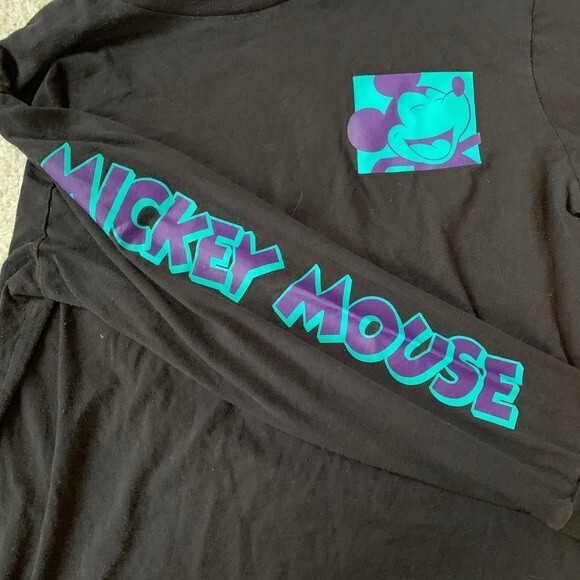 Disney Mickey Mouse Black Turquoise Purple Graphic Crewneck LS T-shirt Adult L - Picture 5 of 10
